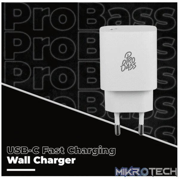Pro Bass RapidCharge Series 20w Single Type-C Wall Charger - White - Image 4