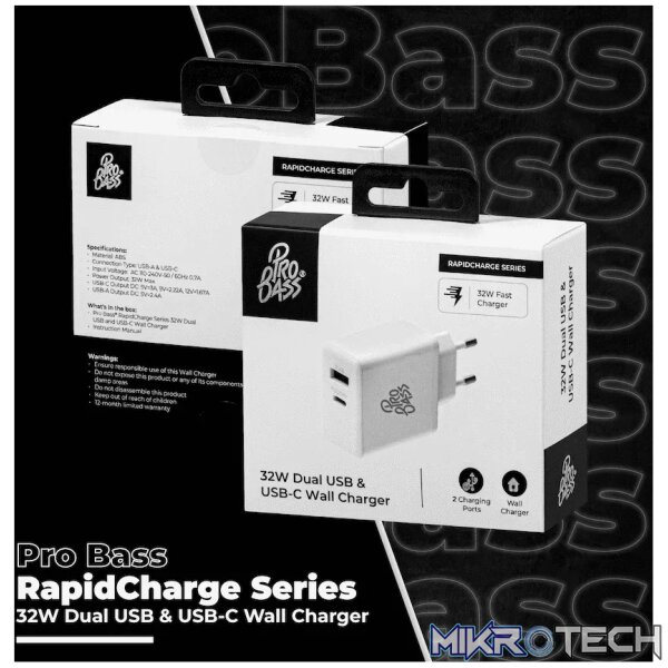 Pro Bass RapidCharge Series 32w Dual USB and Type-C Wall Charger - Image 6