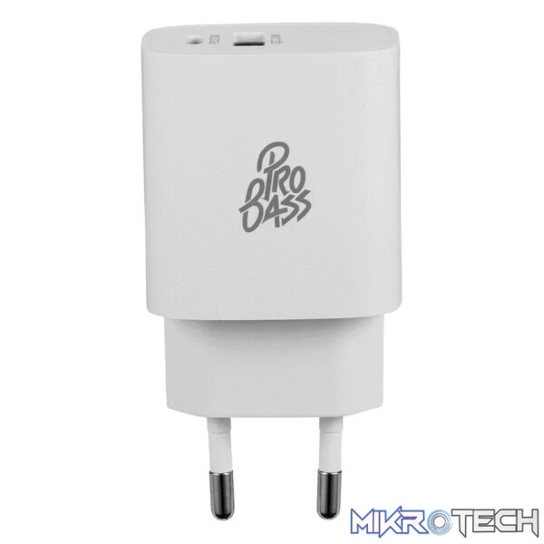 Pro Bass Rapidcharge Series 20w+18w Dual USB and Type-C Wall Charger - White - Image 2