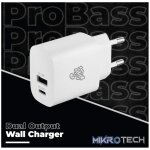 Pro Bass Rapidcharge Series 20w+18w Dual USB and Type-C Wall Charger - White - Image 3