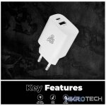 Pro Bass Rapidcharge Series 20w+18w Dual USB and Type-C Wall Charger - White - Image 4