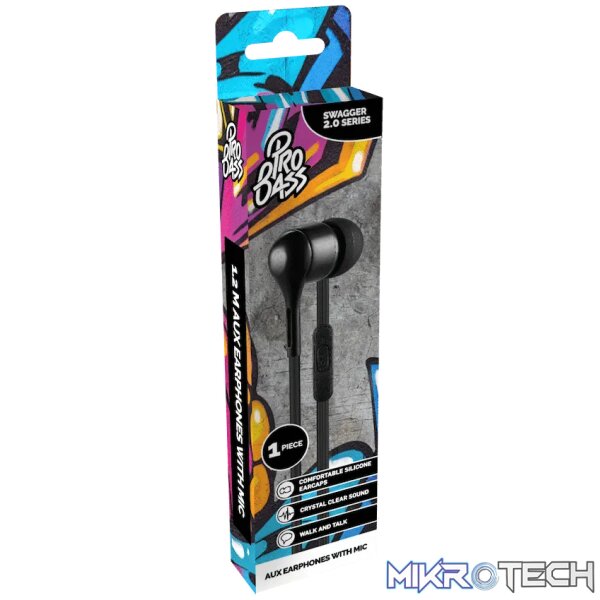 Pro Bass Swagger 2.0 Series - Boxed Auxiliary Earphone with Mic - Black - Image 2