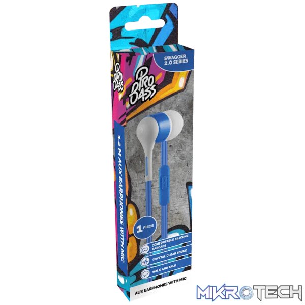 Pro Bass Swagger 2.0 Series - Boxed Auxiliary Earphone with Mic - Blue - Image 2