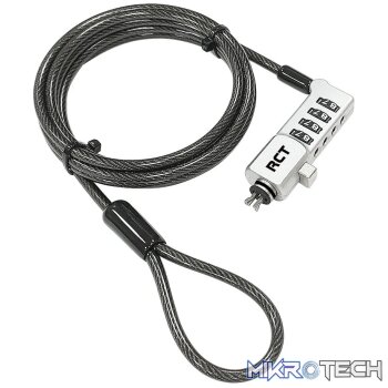 RCT 4 digit 3 in 1 notebook security lock; T-Bar; T-Bar Nano and Wedge Lock Slot Compatible;1.8m