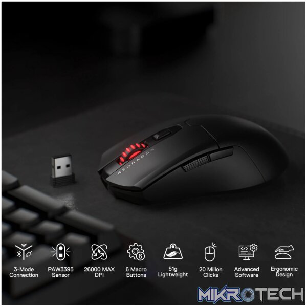 Redragon FYZU M995 PRO Wireless Gaming Mouse - Black - Image 4