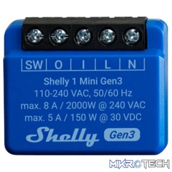 Shelly Smart Mini Wi-Fi Relay gen 3 ( 1 channel 8 A)