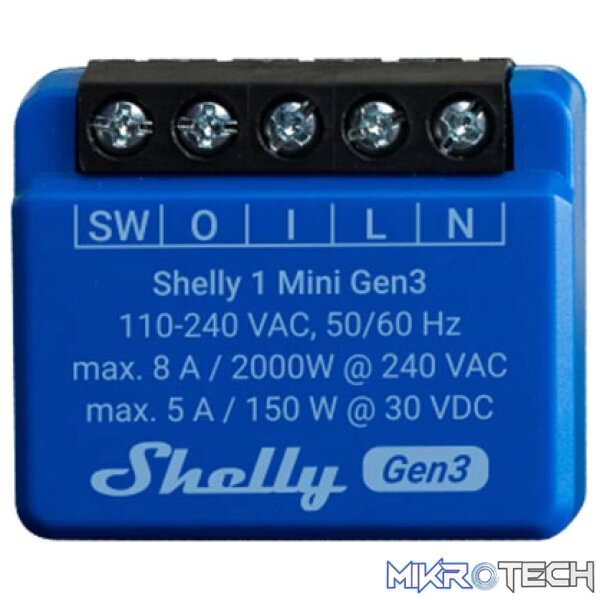 Shelly Smart Mini Wi-Fi Relay gen 3 ( 1 channel 8 A) Shelly Smart Mini Wi-Fi Relay gen 3 ( 1 channel 8 A)