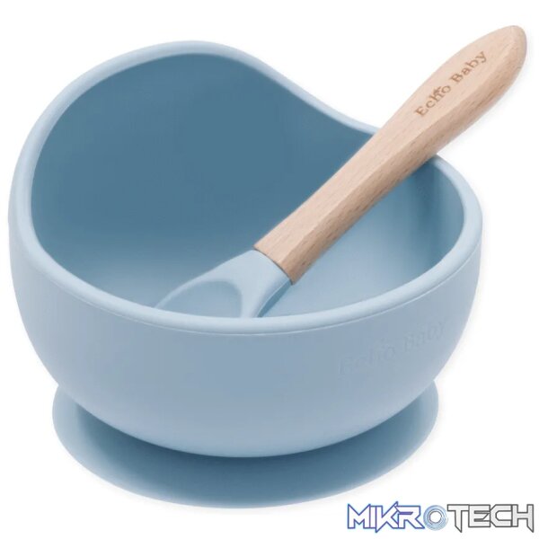 Silicone Suction Bowl and Spoon Set - Powder Blue Silicone Suction Bowl and Spoon Set - Powder Blue