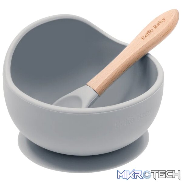 Silicone Suction Bowl and Spoon Set - Stone Silicone Suction Bowl and Spoon Set - Stone