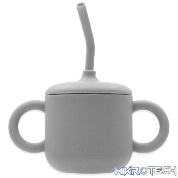 Silicone Training Cup with Straw - Stone Silicone Training Cup with Straw - Stone