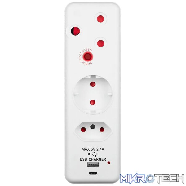 Switched 3-Way Medium Surge Adaptor - Schuko with Type-C + USB - Image 6