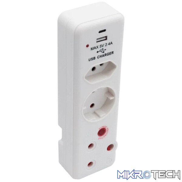 Switched 3-Way Medium Surge Adaptor - Schuko with Type-C + USB - Image 8
