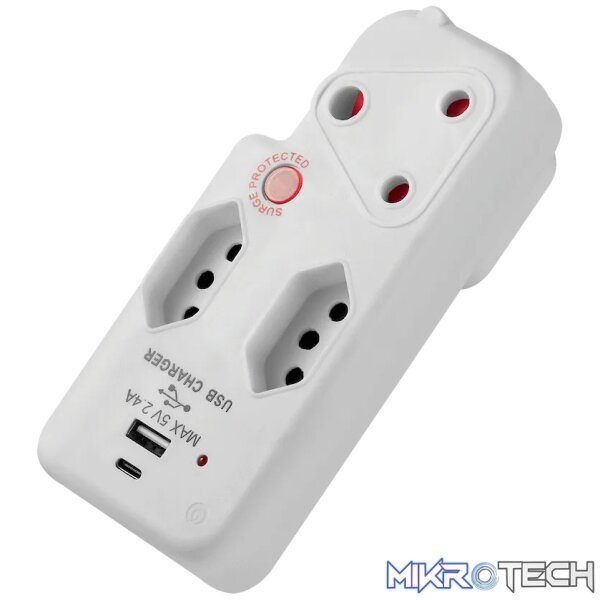 Switched 3-Way Medium Surge Adaptor with Type-C + USB - White - Image 4