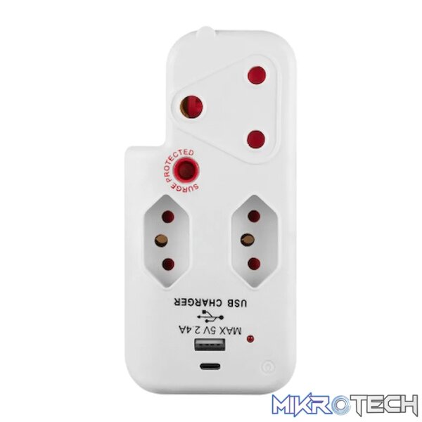 Switched 3-Way Medium Surge Adaptor with Type-C + USB - White - Image 5