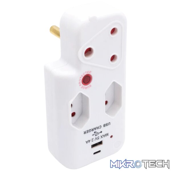 Switched 3-Way Medium Surge Adaptor with Type-C + USB - White - Image 6