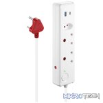 Switched 3-Way Medium Surge-Protected Multiplug with 1x Type-C + 3.4a USB Ports - 0.5m - White