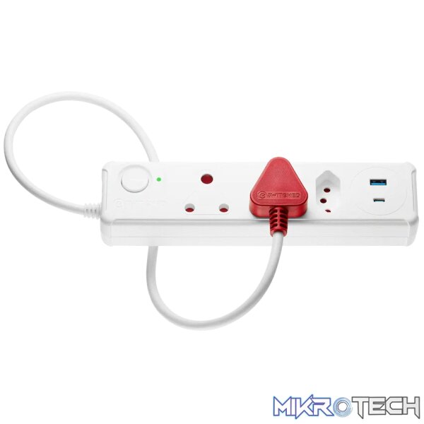 Switched 3-Way Medium Surge-Protected Multiplug with 1x Type-C + 3.4a USB Ports - 0.5m - White - Image 3