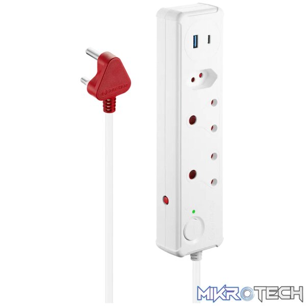Switched 3-Way Medium Surge-Protected Multiplug with 1x Type-C + 3.4a USB Ports - 0.5m - White Switched 3-Way Medium Surge-Protected Multiplug with 1x Type-C + 3.4a USB Ports - 0.5m - White