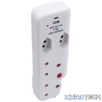 Switched 4-Way Medium Surge Adaptor with Type-C + USB