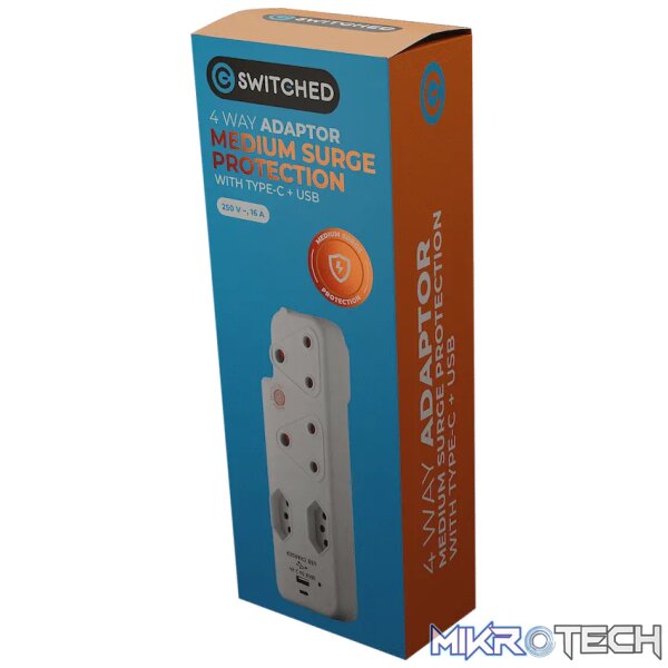 Switched 4-Way Medium Surge Adaptor with Type-C + USB - Image 6