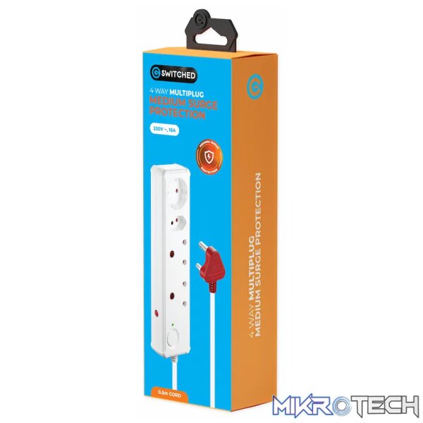 Switched 4-Way Medium Surge-Protected Multiplug 0.5m Cord - White - Image 5