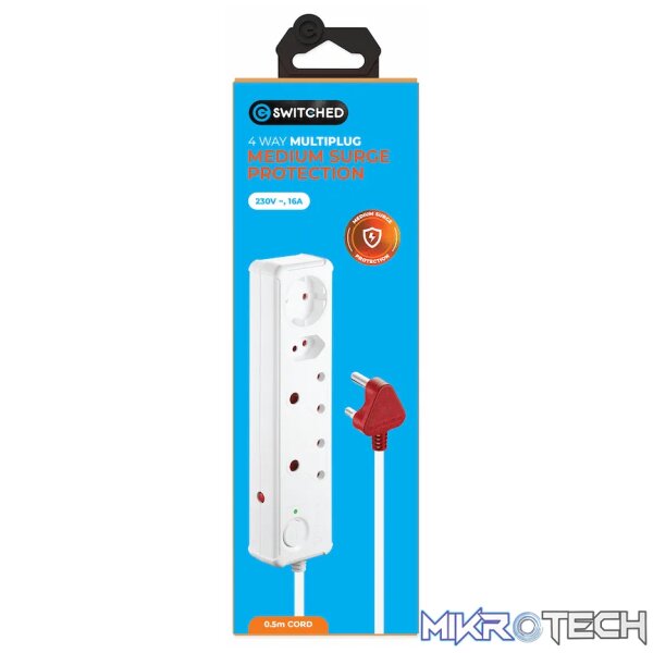 Switched 4-Way Medium Surge-Protected Multiplug 0.5m Cord - White - Image 6