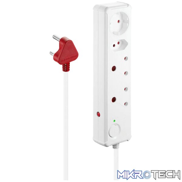 Switched 4-Way Medium Surge-Protected Multiplug 0.5m Cord - White Switched 4-Way Medium Surge-Protected Multiplug 0.5m Cord - White