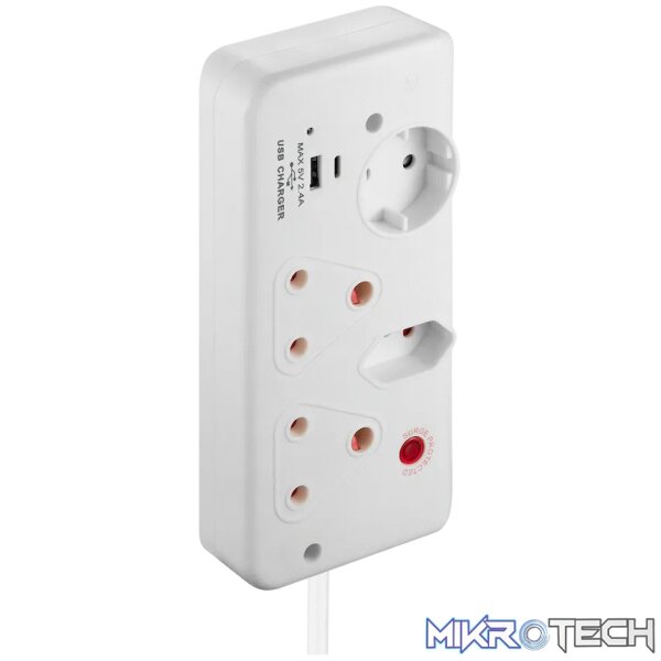 Switched 4-Way with 1x Type-C + 1x USB 2.4a Socket Medium Surge-Protected 0.5m - Image 2
