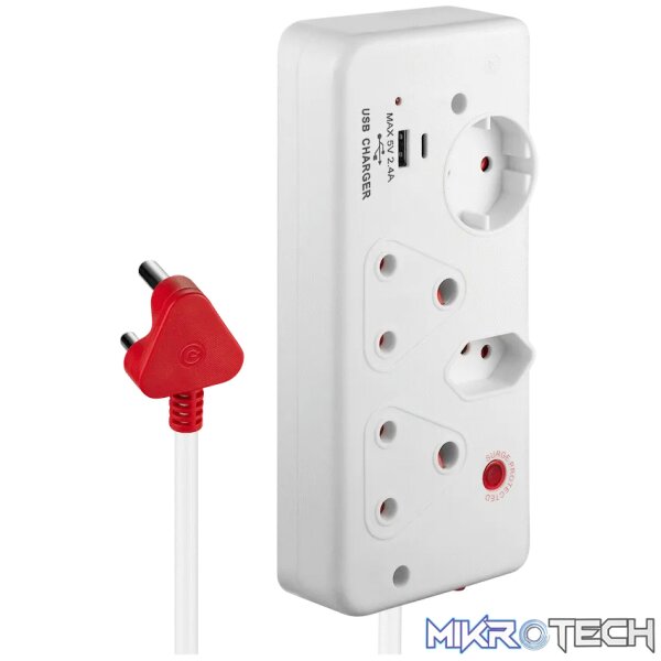 Switched 4-Way with 1x Type-C + 1x USB 2.4a Socket Medium Surge-Protected 0.5m - Image 4