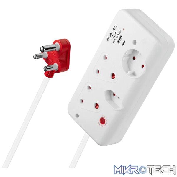 Switched 4-Way with 1x Type-C + 1x USB 2.4a Socket Medium Surge-Protected 0.5m - Image 5