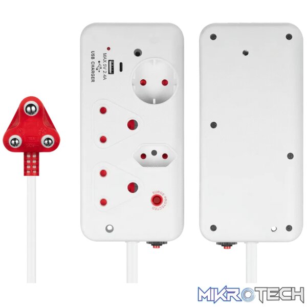 Switched 4-Way with 1x Type-C + 1x USB 2.4a Socket Medium Surge-Protected 0.5m - Image 6