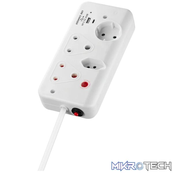 Switched 4-Way with 1x Type-C + 1x USB 2.4a Socket Medium Surge-Protected 0.5m - Image 7