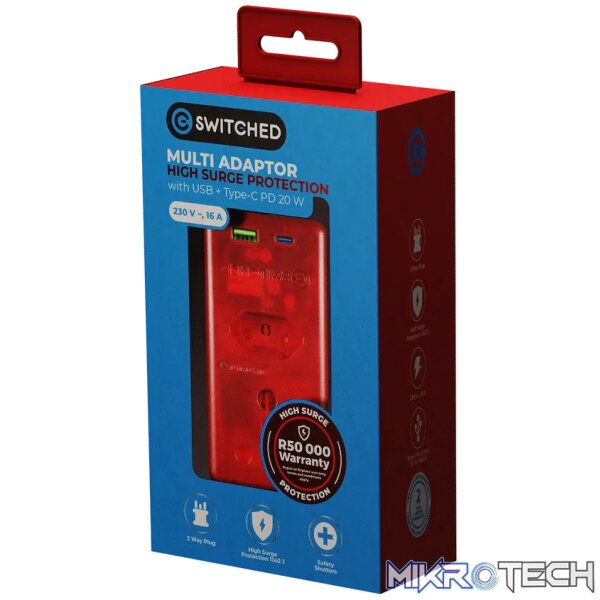 Switched High Surge Multi Adaptor with USB + Type-C PD20W - Image 7