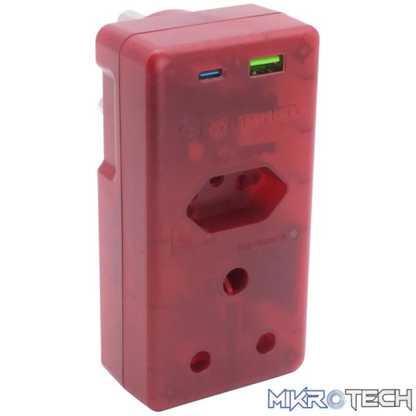 Switched High Surge Multi Adaptor with USB + Type-C PD20W Switched High Surge Multi Adaptor with USB + Type-C PD20W