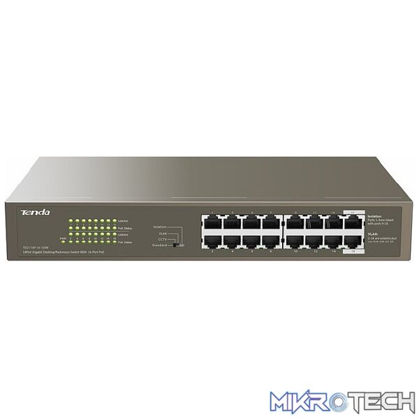 TENDA SWITCH 16 PORT GIGABIT 150W POE TENDA SWITCH 16 PORT GIGABIT 150W POE