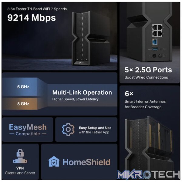 TP-Link Archer BE550 BE9300 Tri-Band Wi-Fi 7 Router - Image 5