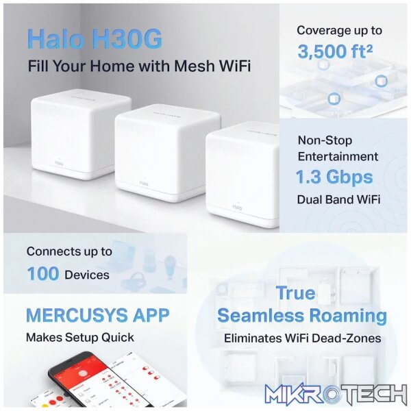 TP-Link Mercusys Halo H30G (3-Pack) AC1300 Whole Home Mesh Wi-Fi System - Image 3