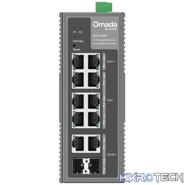 TP-Link Omada 10-Port Gigabit Industrial Easy Managed Switch with 6-Port PoE+ and 2-Port PoE++ TP-Link Omada 10-Port Gigabit Industrial Easy Managed Switch with 6-Port PoE+ and 2-Port PoE++