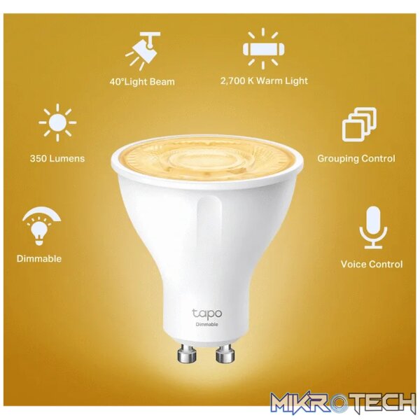 TP-Link Tapo L610 2.9 Smart Wi-Fi Bulb 2.9W Warm White, Dimmable, GU10 - Image 5
