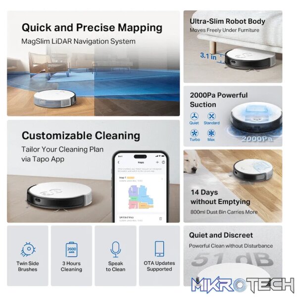 TP-Link Tapo RV20 Robot LIDAR Vacuum, 2600 mAh - Image 4