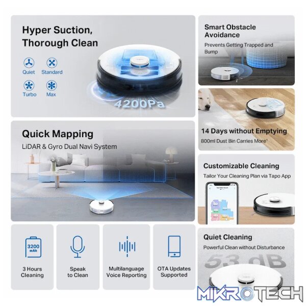 TP-Link Tapo RV30C LIDAR & Gyro Vacuum and Mop, 3200mah, 800ml - Image 5