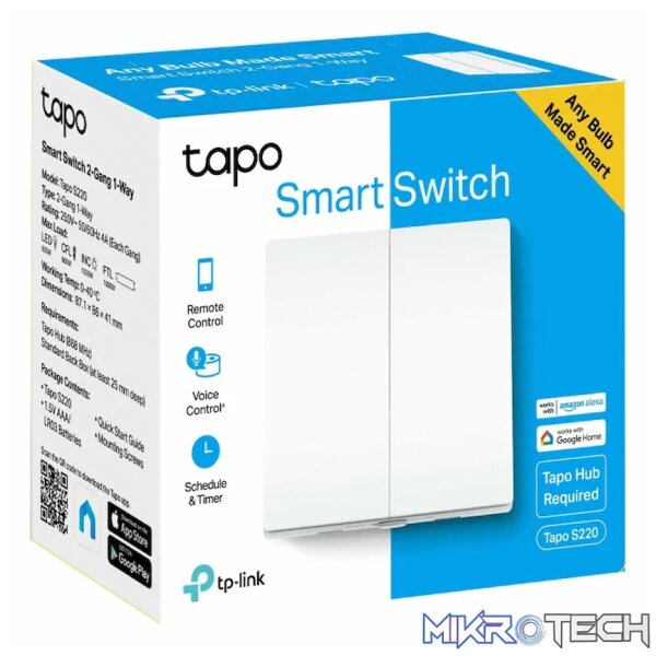 TP-Link Tapo S220 Smart 868mhz Light Switch 2-Gang 1-Way, No Neutral Required - Image 3