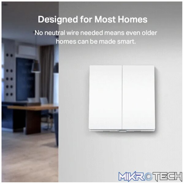TP-Link Tapo S220 Smart 868mhz Light Switch 2-Gang 1-Way, No Neutral Required - Image 6
