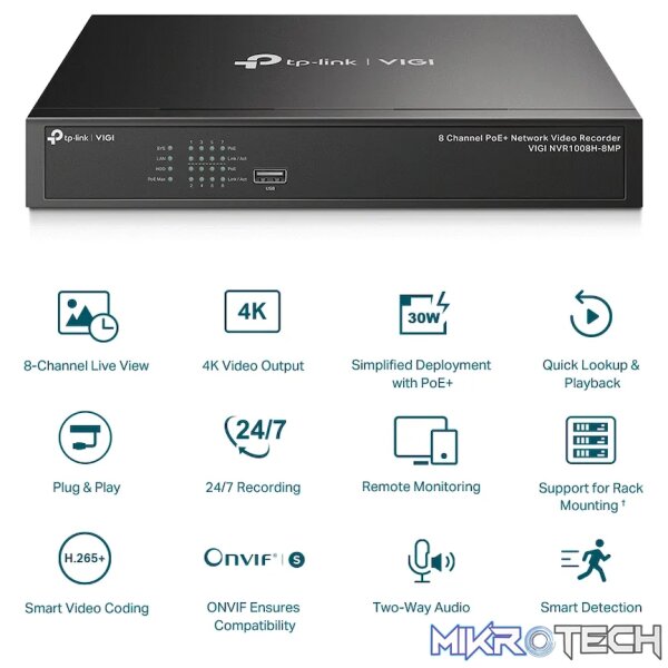 TP-Link Vigi NVR1008H-8MP 8 Channel PoE Network Video Recorder - Image 3