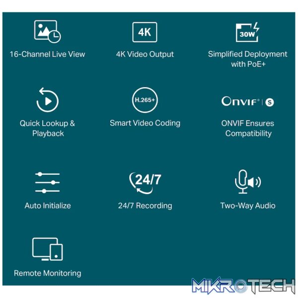 TP-Link Vigi NVR2016H-16MP 16 Channel PoE+ Network Video Recorder - Image 4