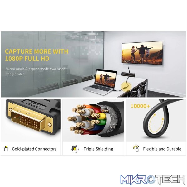 UGreen DVI to HDMI Cable Adapter 15cm | Male to Female | 1080p Full HD – Black - Image 3