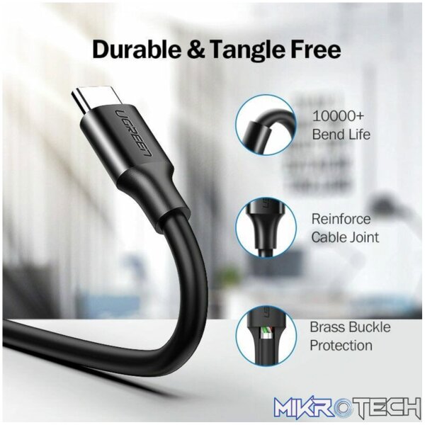 UGreen Type-C to USB 3.0 Cable 2m – Fast Charging 3A, 5Gbps Sync – Black - Image 3