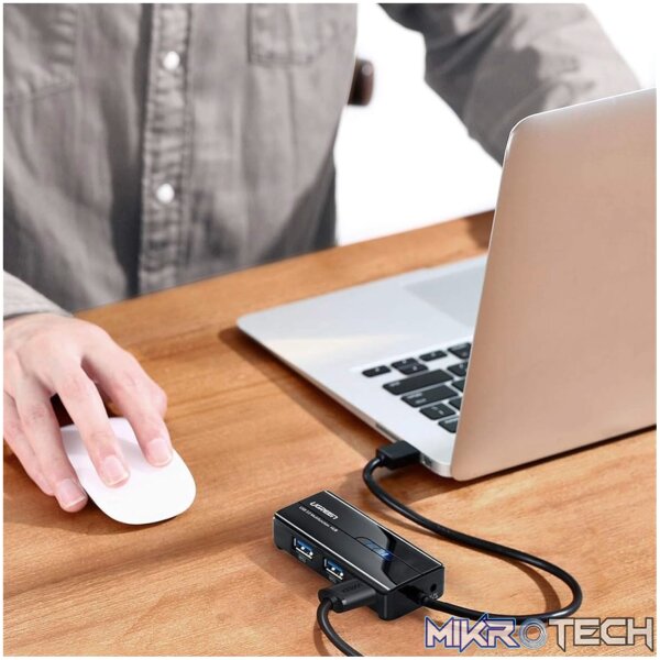 UGreen USB Type-A Male to Ethernet Adapter with 3-Port USB Hub – Black - Image 2