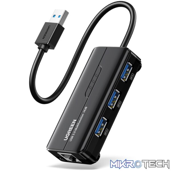 UGreen USB Type-A Male to Ethernet Adapter with 3-Port USB Hub – Black UGreen USB Type-A Male to Ethernet Adapter with 3-Port USB Hub – Black