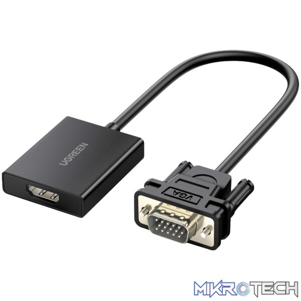 UGreen VGA to HDMI Converter | Male to Female | 1080P Full HD – Black UGreen VGA to HDMI Converter | Male to Female | 1080P Full HD – Black